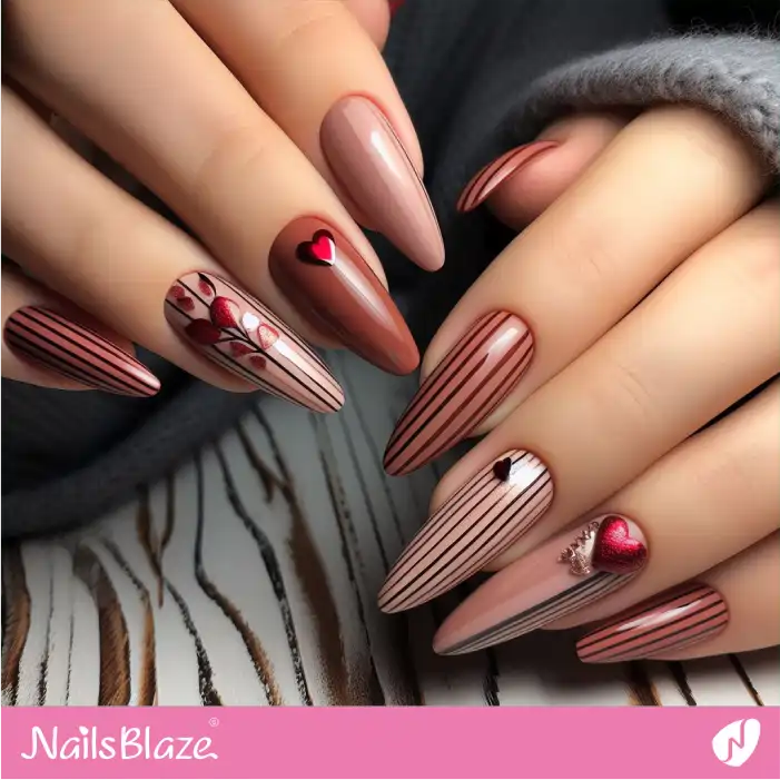 Tonal Stripes and Valentine Heart Nails | Valentine Nails - NB2331